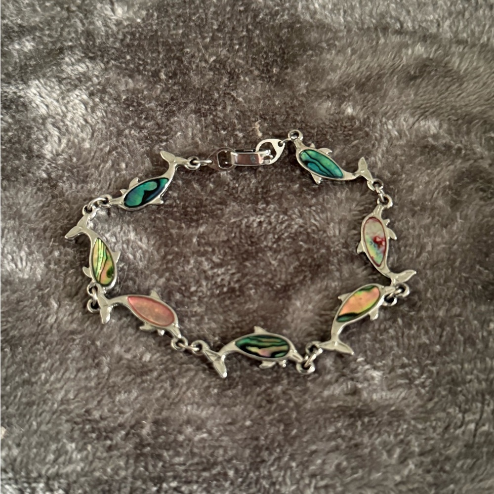 Silver Dolphin Bracelet with Multicolor Accents